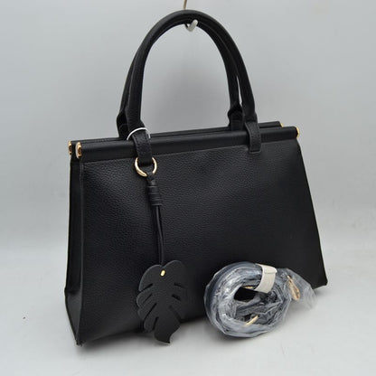 Madeline Love Elegant Tote Handbag with Detachable Shoulder Strap & Round Charm Keychain in Black - Roun Tote