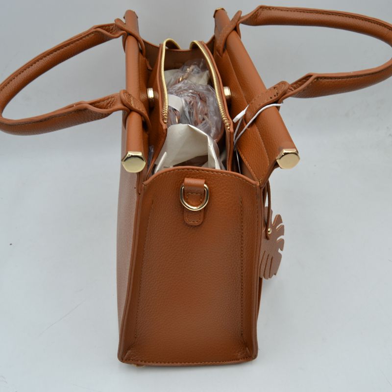 Madeline Love Elegant Tote Handbag with Detachable Shoulder Strap & Round Charm Keychain in Ivory view 3 - Roun Tote