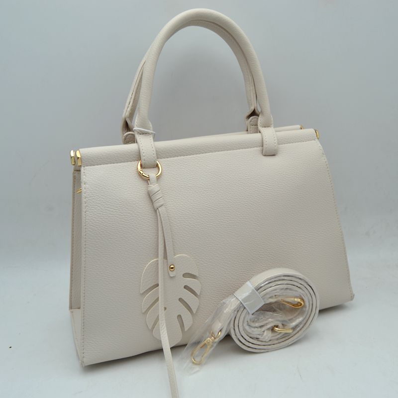 Madeline Love Elegant Tote Handbag with Detachable Shoulder Strap & Round Charm Keychain in Tan view 5 - Roun Tote