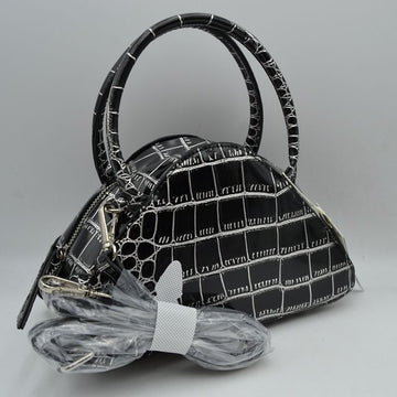 Madeline Love Embossed Dome Handbag with Top Handles and Adjustable Strap in Black - Adjustable Handbag