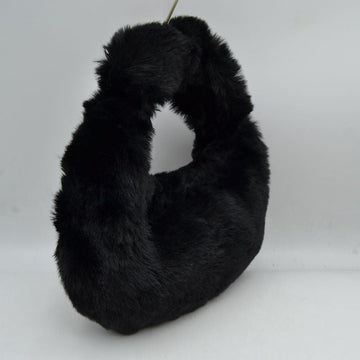Madeline Love Fluffy Plush Crescent Hobo Handbag with Integrated Top Handle in Clear White - Top Handbag