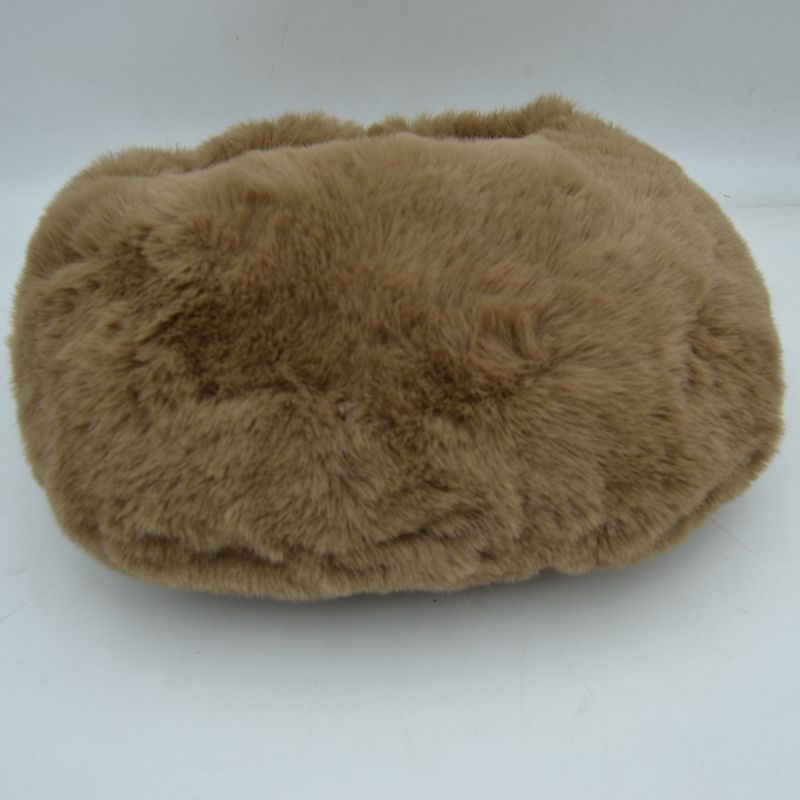 Madeline Love Fluffy Plush Crescent Hobo Handbag with Integrated Top Handle in Coffee view 4 - Top Handbag