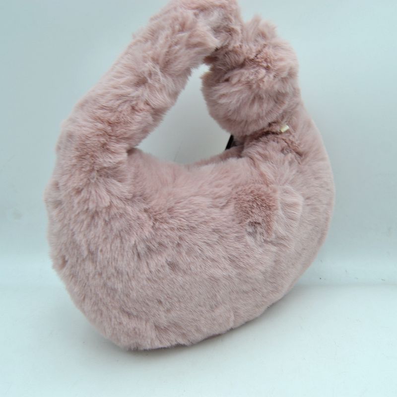 Madeline Love Fluffy Plush Crescent Hobo Handbag with Integrated Top Handle in Yellow view 5 - Top Handbag