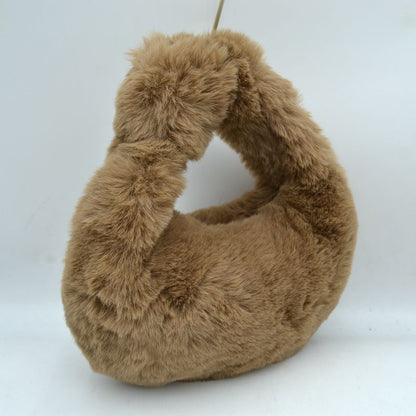 Madeline Love Fluffy Plush Crescent Hobo Handbag with Integrated Top Handle view 9 - Top Handbag