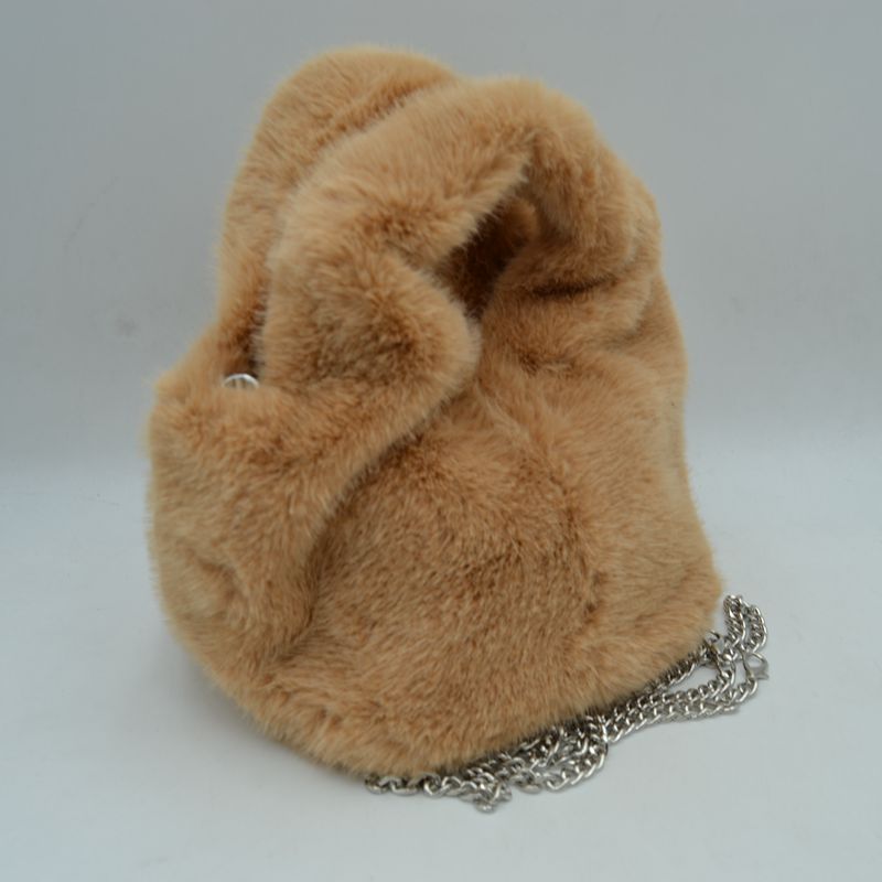 Madeline Love Fluffy Plush Handbag with Integrated Top Handle and Metallic Chain Strap view 13 - Meta Handbag