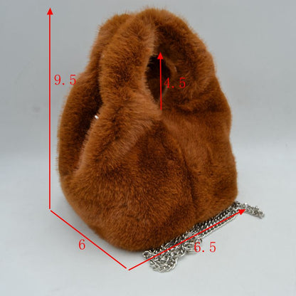 Madeline Love Fluffy Plush Handbag with Integrated Top Handle and Metallic Chain Strap view 14 - Meta Handbag