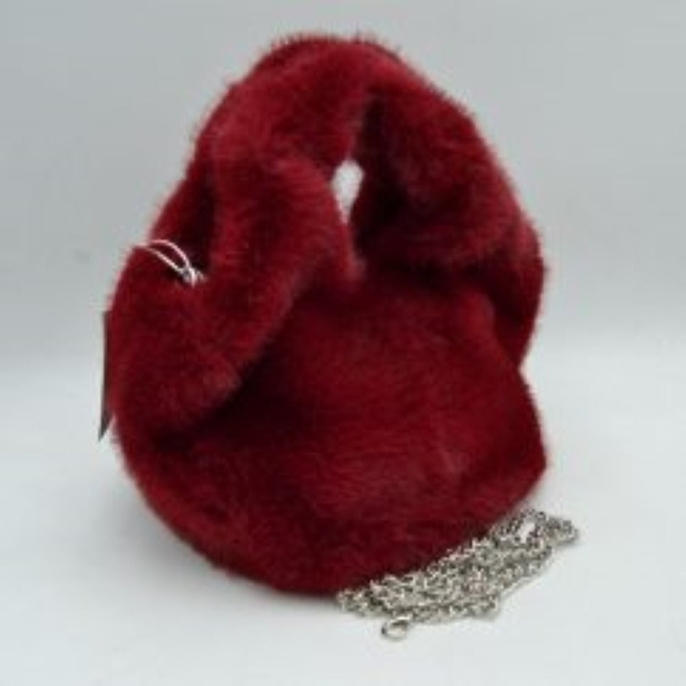 Madeline Love Fluffy Plush Handbag with Integrated Top Handle and Metallic Chain Strap in Blush view 2 - Meta Handbag