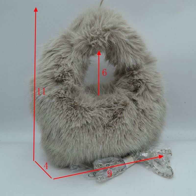 Madeline Love Fluffy Plush Handbag with Integrated Top Handle and Chain Strap in Taupe view 2 - Chai Handbag