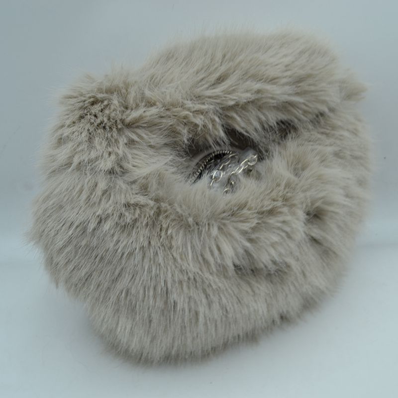 Madeline Love Fluffy Plush Handbag with Integrated Top Handle and Chain Strap in Clear White view 3 - Chai Handbag