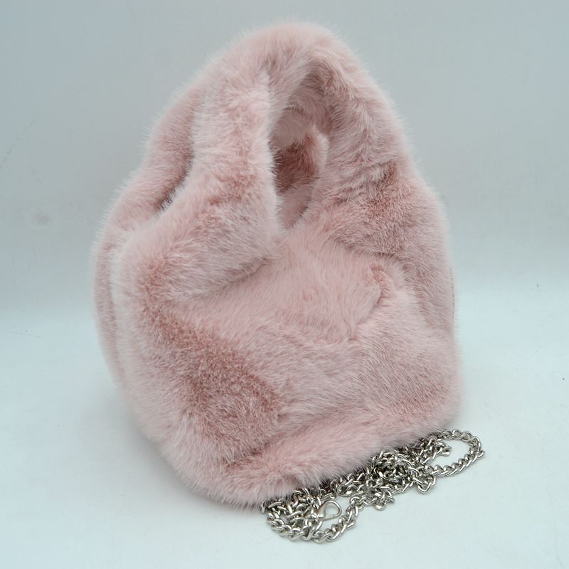 Madeline Love Fluffy Plush Handbag with Integrated Top Handle and Metallic Chain Strap view 5 - Meta Handbag