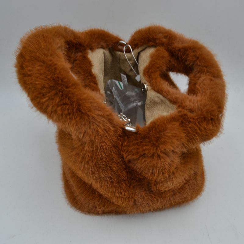 Madeline Love Fluffy Plush Handbag with Integrated Top Handle and Metallic Chain Strap view 7 - Meta Handbag