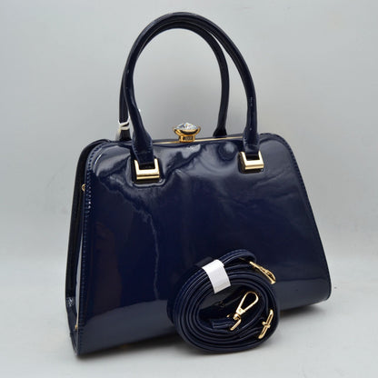 Madeline Love Patent Frame Satchel Handbag with Top Handles and Pearl Clasp view 13 - Pearl Handbag