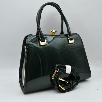 Madeline Love Patent Frame Satchel Handbag with Top Handles and Pearl Clasp view 17 - Pearl Handbag