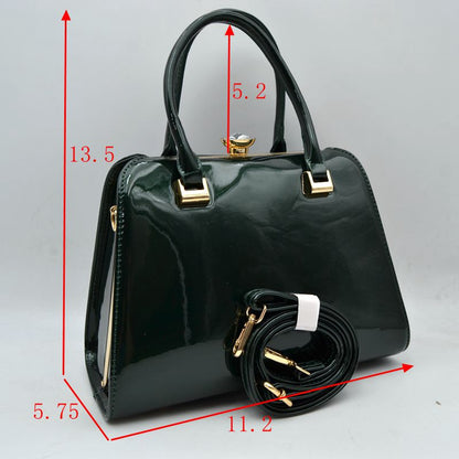 Madeline Love Patent Frame Satchel Handbag with Top Handles and Pearl Clasp in Leopard view 2 - Pearl Handbag