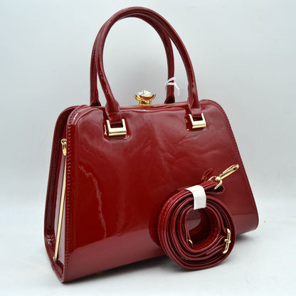 Madeline Love Patent Frame Satchel Handbag with Top Handles and Pearl Clasp view 21 - Pearl Handbag