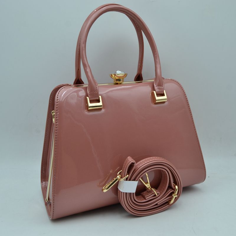 Madeline Love Patent Frame Satchel Handbag with Top Handles and Pearl Clasp in Olive view 5 - Pearl Handbag