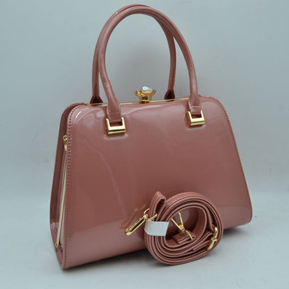 Madeline Love Patent Frame Satchel Handbag with Top Handles and Pearl Clasp in Olive view 5 - Pearl Handbag