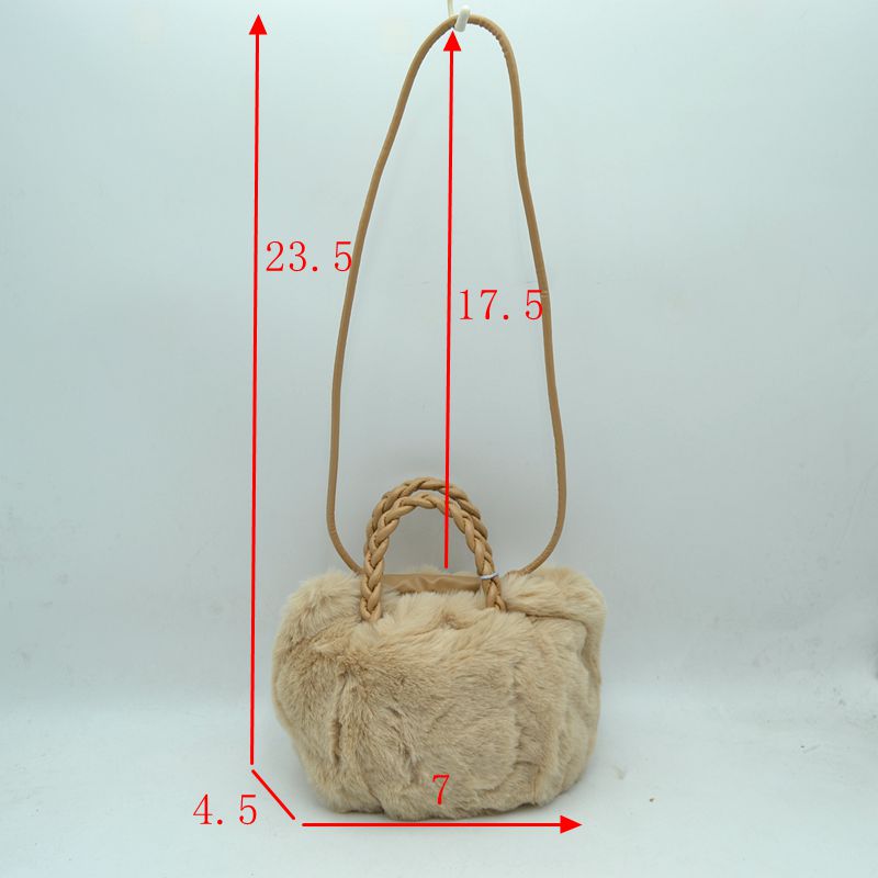 Madeline Love Plush Faux Fur Bucket Handbag with Braided Handles and Long Strap view 10 - Strap Handbag