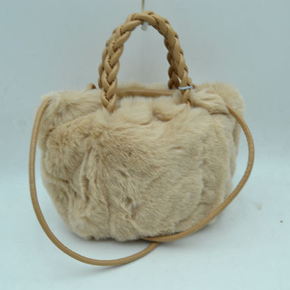 Madeline Love Plush Faux Fur Bucket Handbag with Braided Handles and Long Strap view 17 - Strap Handbag