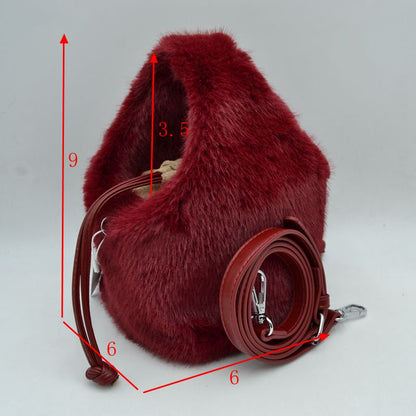 Madeline Love Plush Faux Fur Bucket Handbag with Drawstring and Removable Strap in Blush view 2 - Remova Handbag