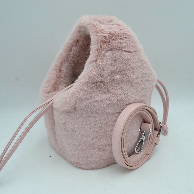 Madeline Love Plush Faux Fur Bucket Handbag with Drawstring and Removable Strap view 6 - Remova Handbag
