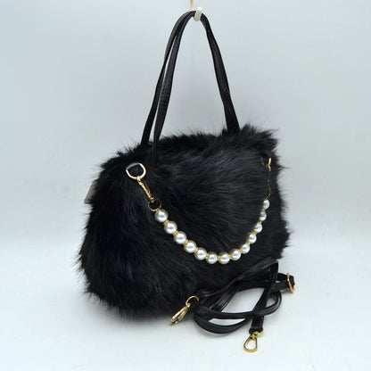 Madeline Love Plush Faux Fur Handbag with Pearl Bead Accent and Dual Straps view 11 - Dual Handbag