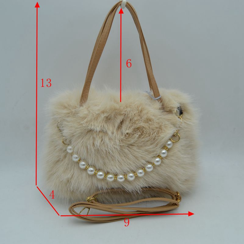 Madeline Love Plush Faux Fur Handbag with Pearl Bead Accent and Dual Straps view 12 - Dual Handbag