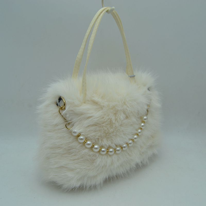 Madeline Love Plush Faux Fur Handbag with Pearl Bead Accent and Dual Straps view 26 - Dual Handbag