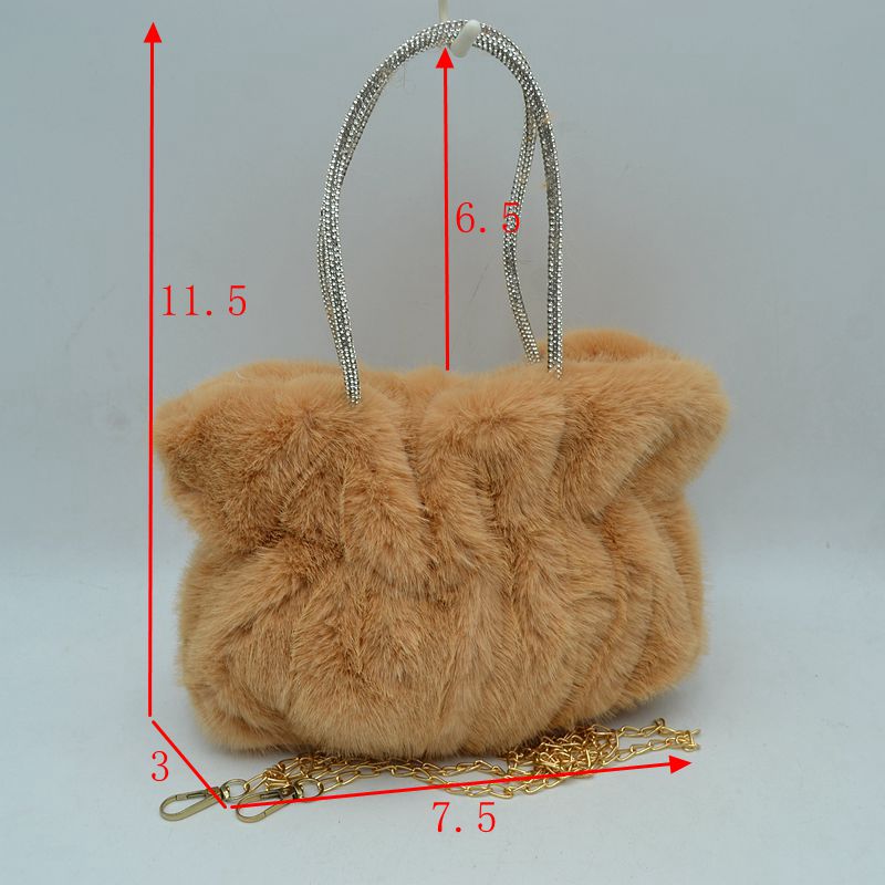 Madeline Love Plush Faux Fur Handbag with Rhinestone Handles and Chain Strap view 10 - Chain Handbag