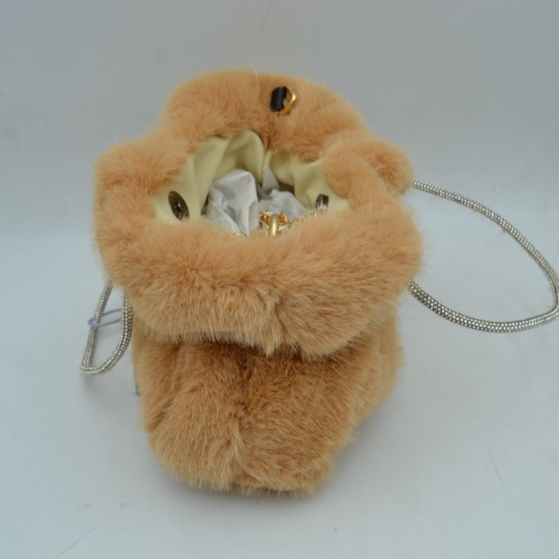 Madeline Love Plush Faux Fur Handbag with Rhinestone Handles and Chain Strap view 11 - Chain Handbag