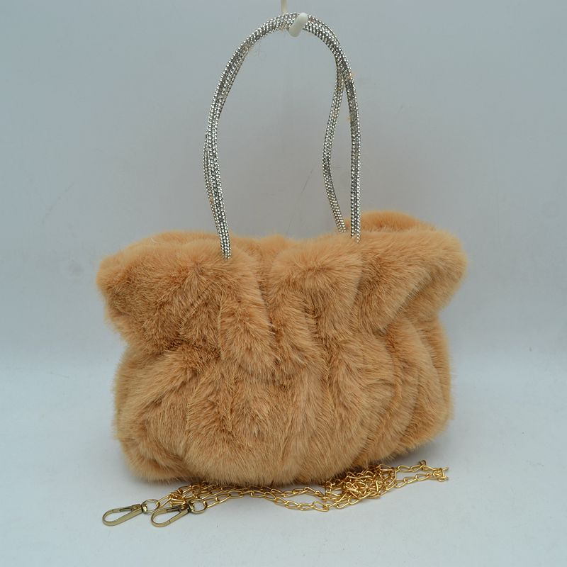 Madeline Love Plush Faux Fur Handbag with Rhinestone Handles and Chain Strap view 13 - Chain Handbag