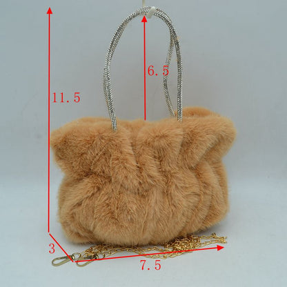 Madeline Love Plush Faux Fur Handbag with Rhinestone Handles and Chain Strap view 14 - Chain Handbag