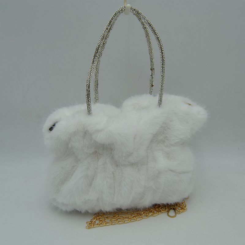 Madeline Love Plush Faux Fur Handbag with Rhinestone Handles and Chain Strap view 17 - Chain Handbag