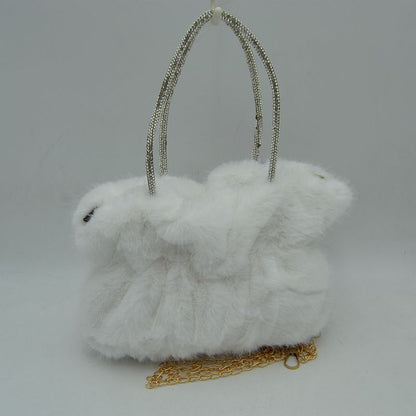Madeline Love Plush Faux Fur Handbag with Rhinestone Handles and Chain Strap view 17 - Chain Handbag
