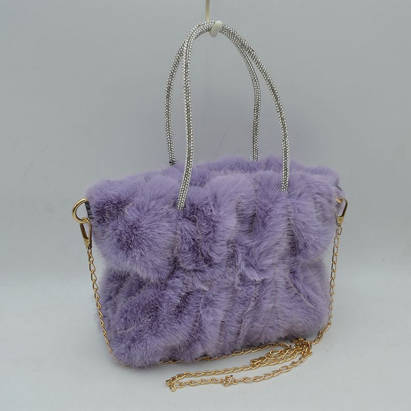 Madeline Love Plush Faux Fur Handbag with Rhinestone Handles and Chain Strap view 9 - Chain Handbag