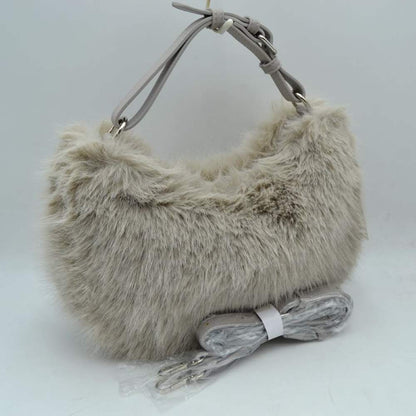 Madeline Love Plush Faux Fur Hobo Handbag with Adjustable Top Handle and Strap in Stone - Handle Handbag