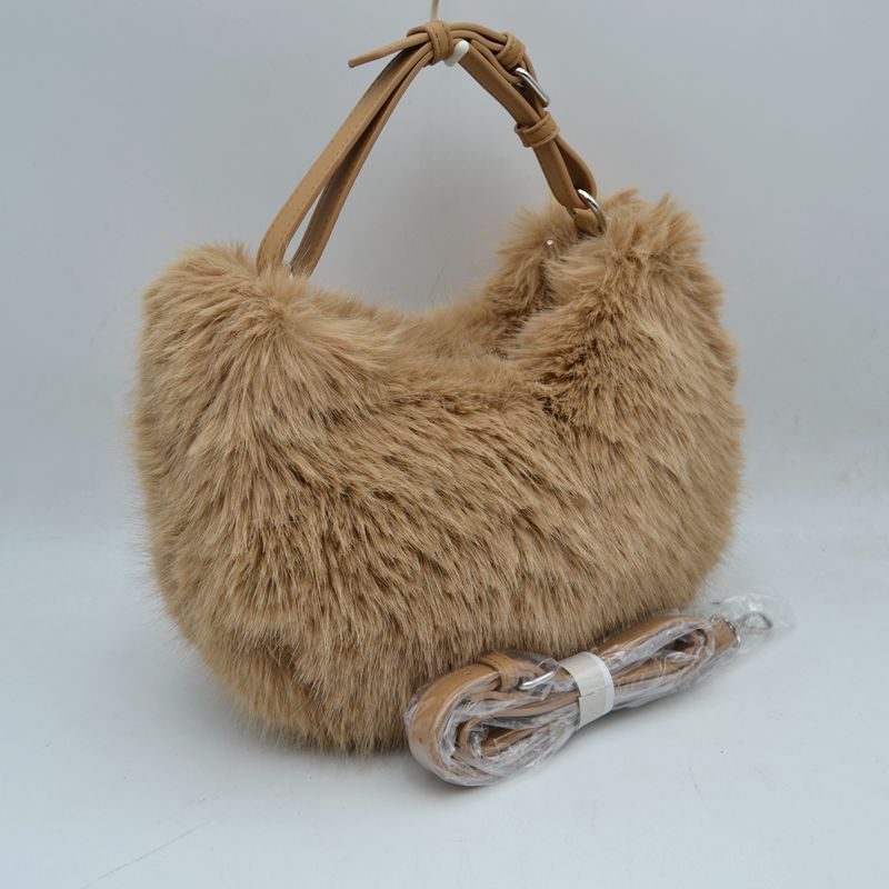 Madeline Love Plush Faux Fur Hobo Handbag with Adjustable Top Handle and Strap view 8 - Handle Handbag