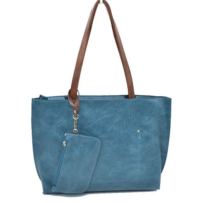 Madeline Love Pu Vegan Leather 2 in 1 Tote Crossbody Handbag in Pink/ Brown view 13 - Handbag Tote