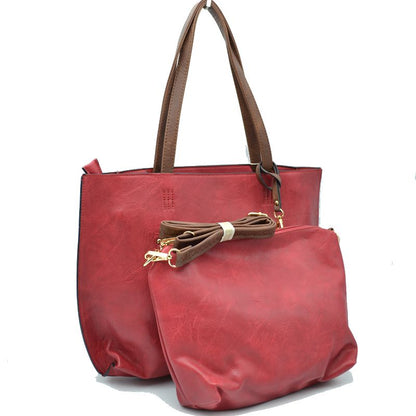 Madeline Love Pu Vegan Leather 2 in 1 Tote Crossbody Handbag in Stone view 3 - Handbag Tote