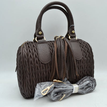 Madeline Love Quilted Chevron Satchel Handbag | Textured Top-handle Crossbody Purse view 12 - Cros Handbag