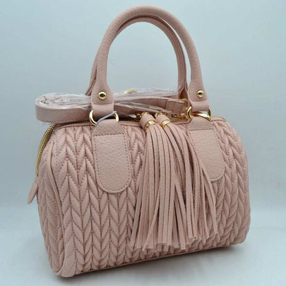 Madeline Love Quilted Chevron Satchel Handbag | Textured Top-handle Crossbody Purse in Blush view 2 - Cros Handbag