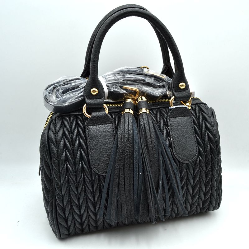 Madeline Love Quilted Chevron Satchel Handbag | Textured Top-handle Crossbody Purse view 8 - Cros Handbag