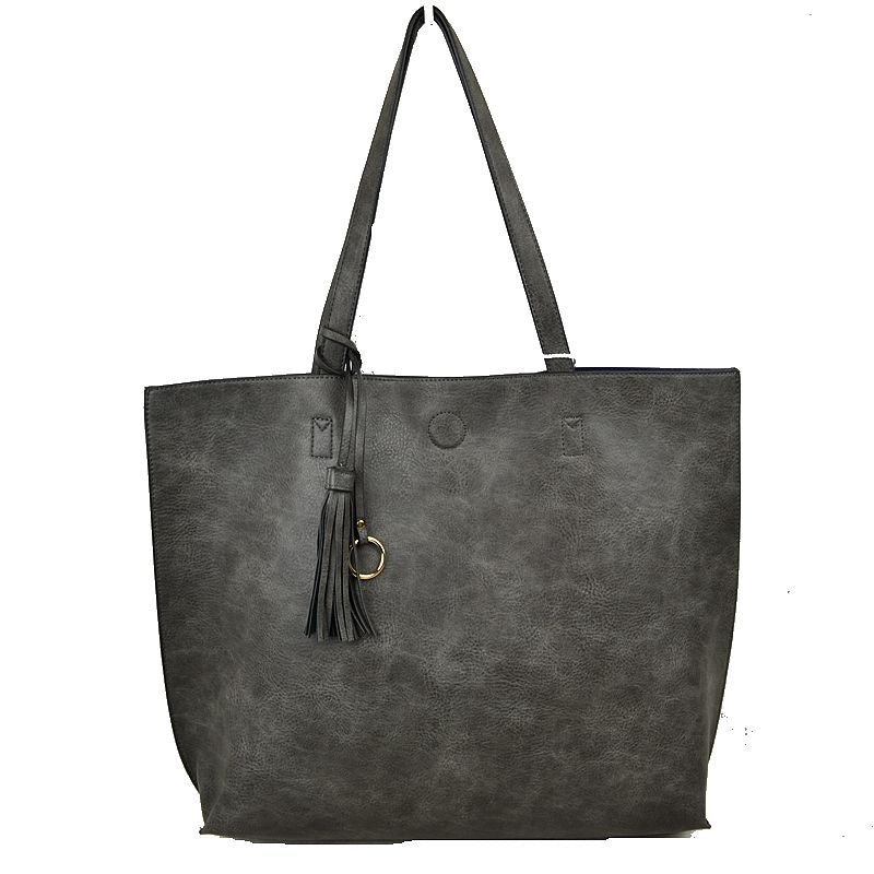 Madeline Love Reversible Faux Leather Tote Bag Vegan Tassel Handbag view 16 - Handbag Tote