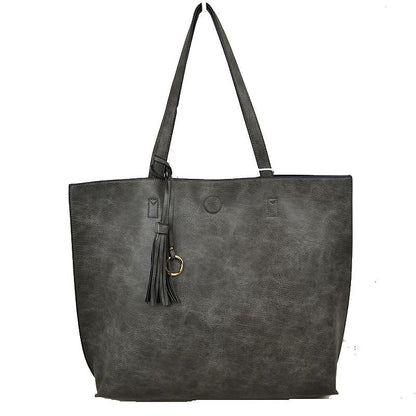 Madeline Love Reversible Faux Leather Tote Bag Vegan Tassel Handbag view 16 - Handbag Tote