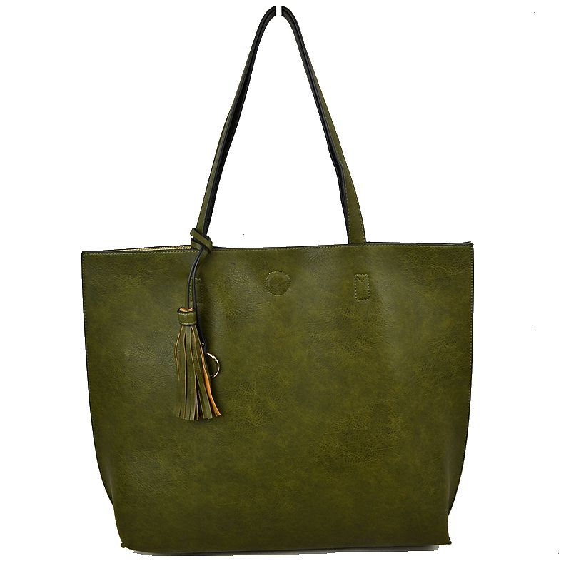 Madeline Love Reversible Faux Leather Tote Bag Vegan Tassel Handbag view 21 - Handbag Tote