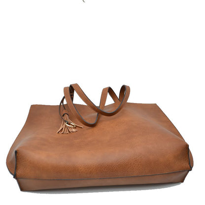 Madeline Love Reversible Faux Leather Tote Bag Vegan Tassel Handbag view 23 - Handbag Tote