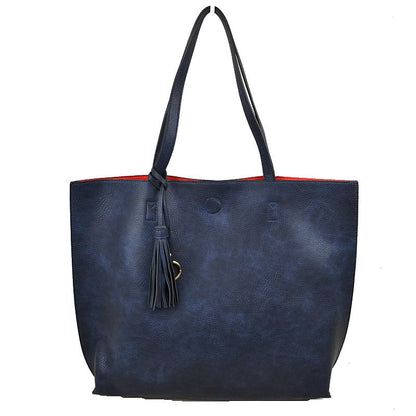 Madeline Love Reversible Faux Leather Tote Bag Vegan Tassel Handbag view 26 - Handbag Tote