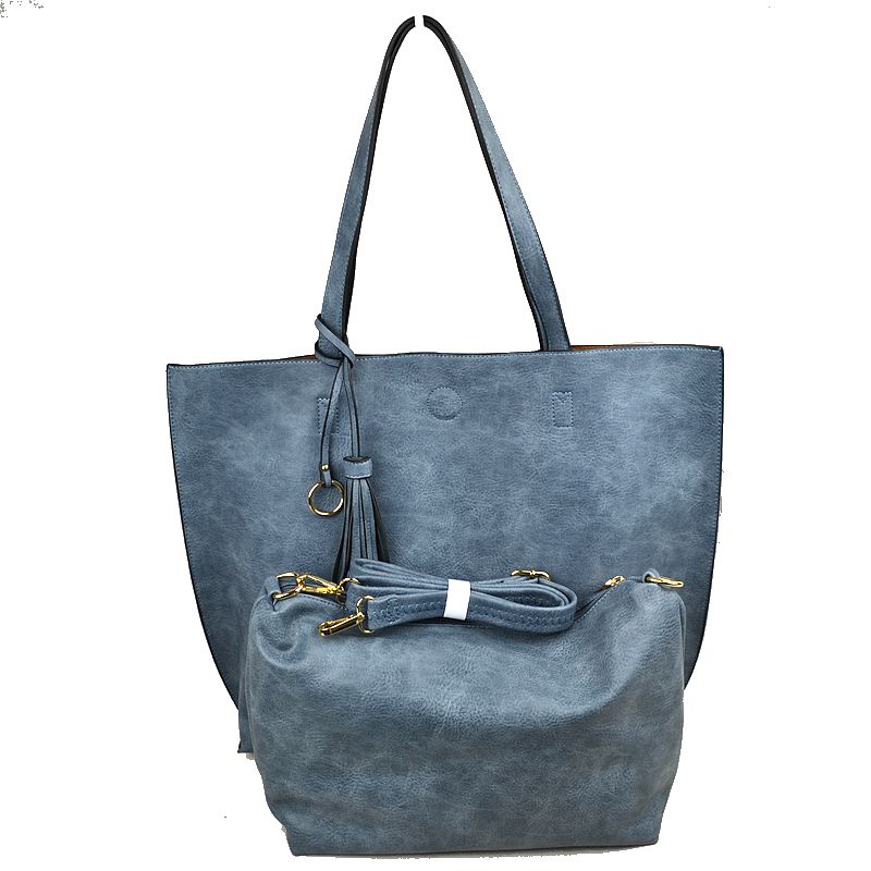 Madeline Love Reversible Faux Leather Tote Bag Vegan Tassel Handbag view 31 - Handbag Tote