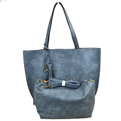 Madeline Love Reversible Faux Leather Tote Bag Vegan Tassel Handbag view 31 - Handbag Tote