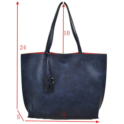 Madeline Love Reversible Faux Leather Tote Bag Vegan Tassel Handbag view 32 - Handbag Tote